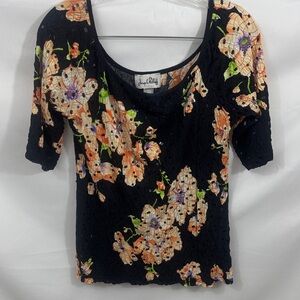 Joseph Ribkoff Black and Orange Floral Blouse